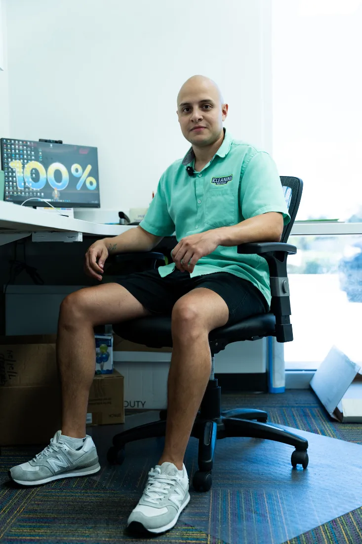 office worker in cleaning uniform